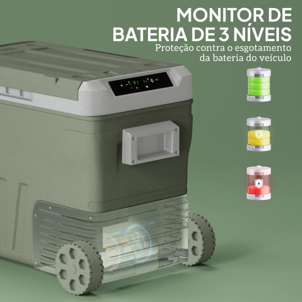 Geleira Portátil Elétrica 45L Geleira de Carro - 20℃ a +20℃ 12V/24V com Rodas Compressor e Ecrã LED 64,5x43,5x53 cm Verde