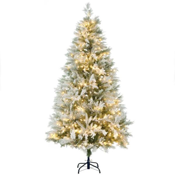 Árvore de Natal Artificial Nevada 180 cm com 300 Luzes LED 577 Ramos e Base Dobrável Verde