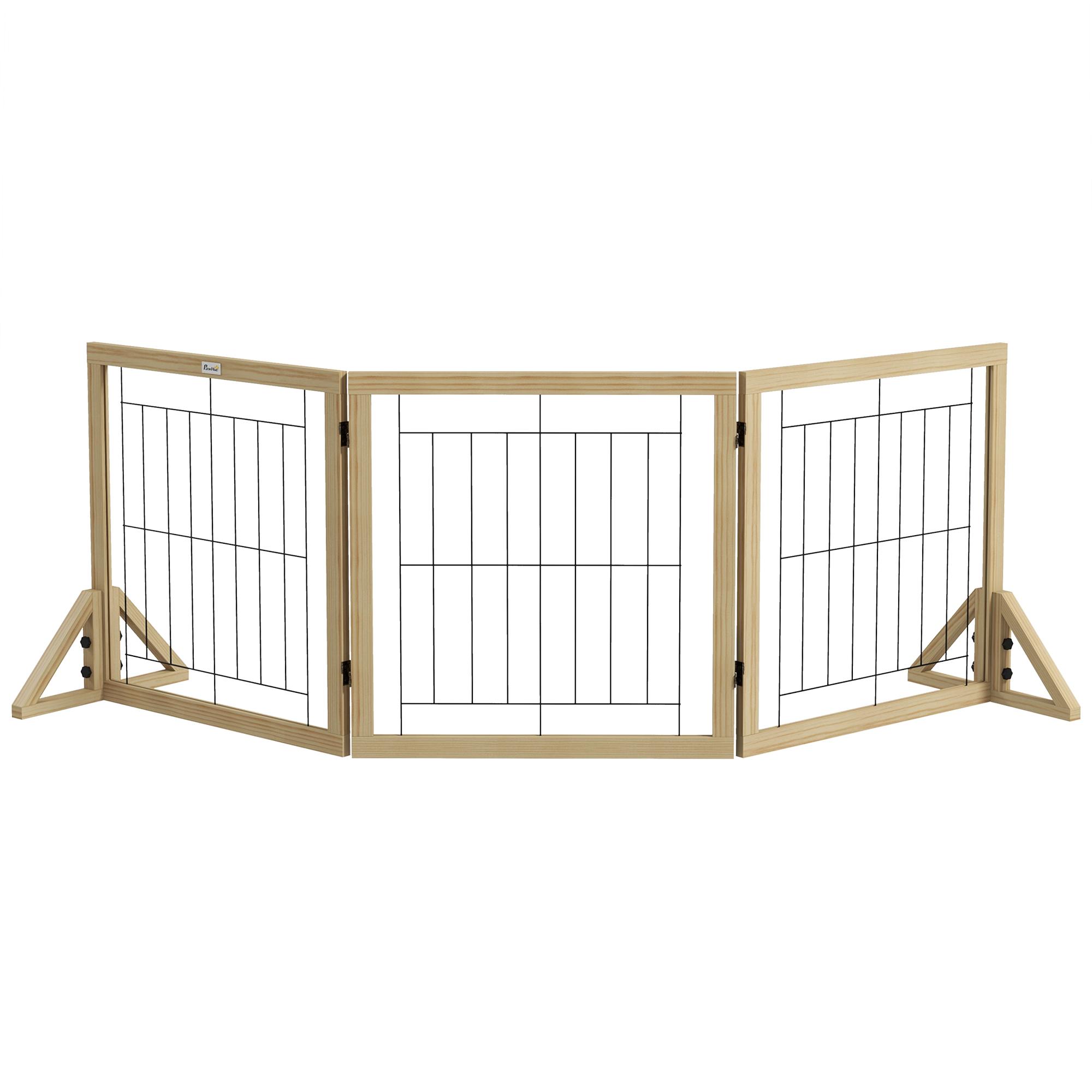Barreira para Cães de Madeira Dobrável com 3 Painéis e Pés de Apoio Triangulares 210x44x70 cm Madeira