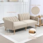 Sofá - cama de 2 Lugares em Linho Sintético com Encosto Ajustável e Braços Desmontáveis 173x75x73 cm Bege