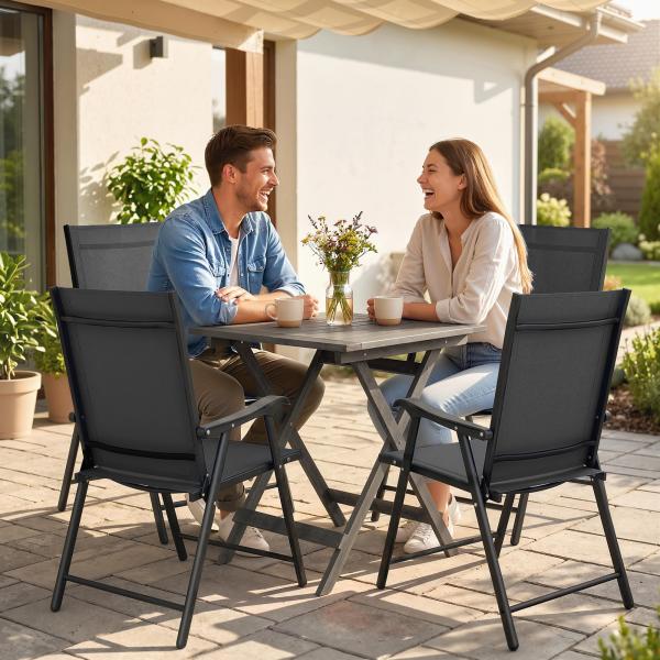 Conjunto de 4 Cadeiras de Jardim para Exterior Dobráveis com Encosto Alto e Apoios de Braços para Terraço e Praia 58x62x97 cm Preto