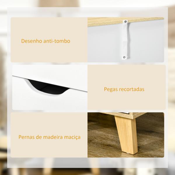 Mesa de Cabeceira com 3 Gavetas para Dormitório Sala de Estar Estilo Moderno Anti - Tombo 40x35x68,5cm Madeira e Branco