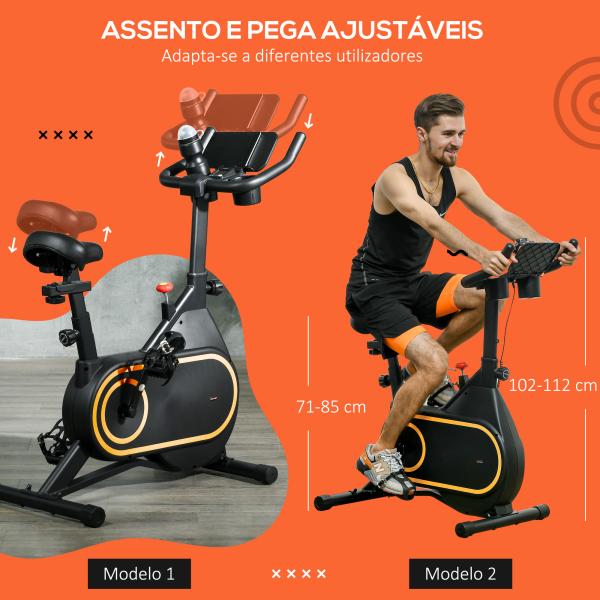 Bicicleta Estática com Ecrã LCD Assento e Guiador Ajustáveis Volante 4 kg e Porta Garrafa 93x48,5x102 - 112 cm Preto