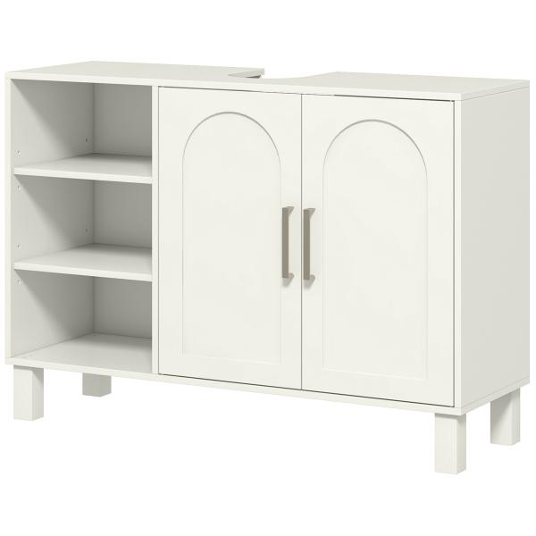 Móvel para Lavatório Suspenso Móvel para Casa de Banho Moderno com 2 Portas e Prateleiras Ajustáveis 90x30x63 cm Creme