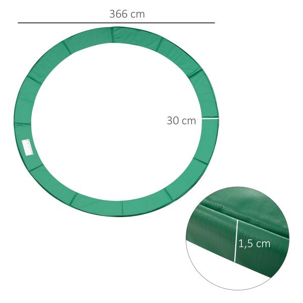 Cobertura de Proteção Ø366 cm de Borda de Trampolim Espuma de Proteção para Trampolim para Exterior Verde