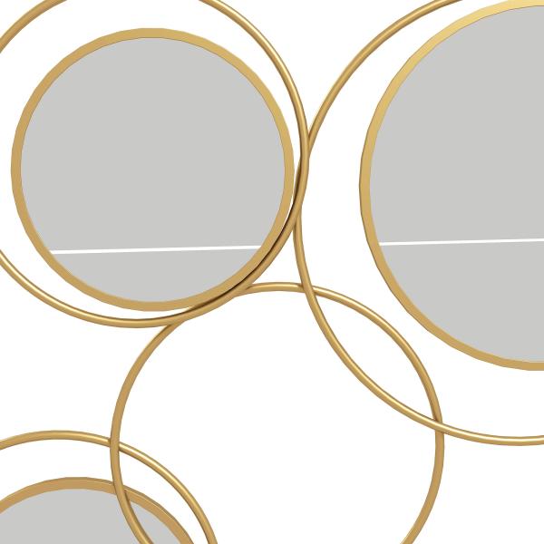 Espelho Decorativo de Parede em Metal 3D Decoração de Parede Metálica com 4 Espelhos Redondos para Corredor 110x68 cm Dourado