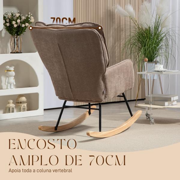 Poltrona de Baloiço Moderna Estofada em Chenilha Poltrona de Lactância com Encosto Largo 71x98,5x97 cm Castanho