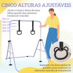 Barra de Ginástica Infantil Altura Ajustável em 5 Níveis e Anéis Dobrável para Casa Roxo