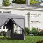 Tenda de Jardim com Paredes Laterais Amovíveis Janelas Porta com Fecho de Correr e Bolsa de Transporte 295x295x196 - 258 cm Cinzento