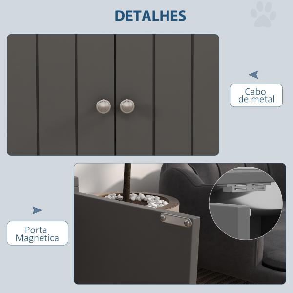 Comedouro Elevado Cinzento para Cães Grandes com 2 Tigelas de 2L, 2 Portas e Arrumação, 60x30x35,5 cm