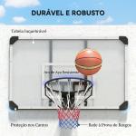 Tabela de Basquetebol de Parede com Aro, Rede e Estrutura em Aço para Exterior, 113x61x73 cm, Branco e Preto