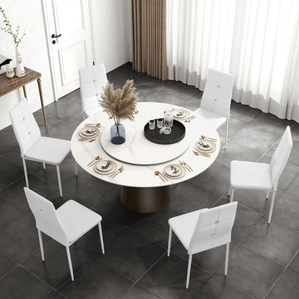 Conjunto de 6 Cadeiras de Sala de Jantar Estofadas em PU Cadeiras de Cozinha com Encosto Alto com Botões 41x50x97 cm Branco