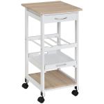 Carrinho de Cozinha com 4 Níveis com Rodas Prateleira Gaveta Bandeja 37x37x76 cm Branco