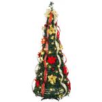 Árvore de Natal Desdobrável 180 cm com 100 Luzes LED, 11 Modos, Comando à Distância e Decoração Incluída, Verde