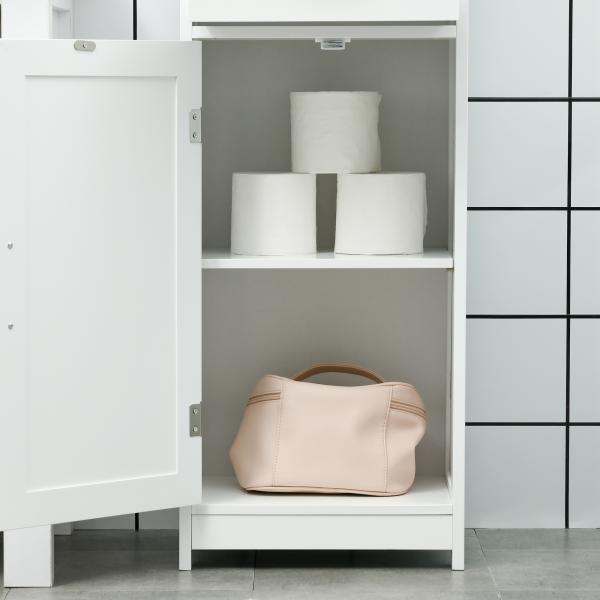 Coluna de Casa de Banho com 2 Portas 1 Gaveta Prateleira Aberta e Prateleiras Ajustáveis 40x30x164 cm Branco