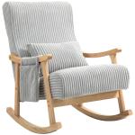 Poltrona Baloiço Moderna em Veludo Cotelê com Apoio para os Braços Almofada Lombar e Bolso Poltrona de Amamentação 65x90x98 cm Cinza