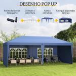 Tenda Dobrável 6x3 m Pop - up com 4 Laterais Desmontáveis Tenda de Jardim com 2 Janelas Visíveis Saco de Transporte Azul