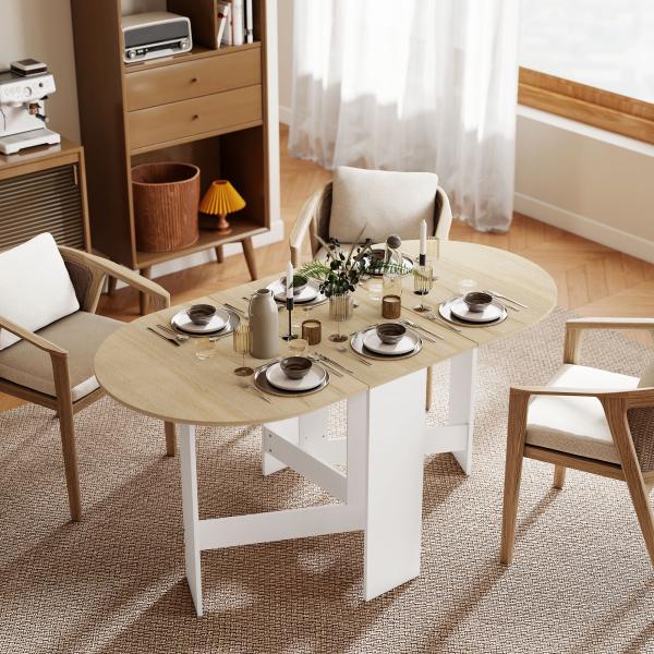 Mesa de Cozinha Dobrável Mesa de Jantar Dobrável Ovalada com Laterais Abatíveis Estilo Moderno 163x80x75 cm Madeira