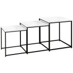 Conjunto de 3 Mesas Auxiliares para Sala de Estar com Efeito Mármore e Estrutura de Aço Estilo Moderno Branco e Preto