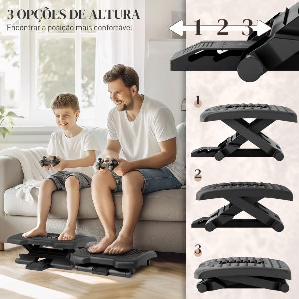 Apoio para os Pés com Altura e Ângulo Ajustáveis Superfície de Massagem e Almofadas Antiderrapantes 46x35x11 - 17 cm Preto