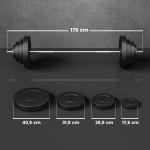 Barra de Pesos 70 kg Ajustáveis com 8 Discos de 1,5kg 5kg 10kg 15kg e 1 Barra para Treino de Força 170x40,5x40,5 cm Preto