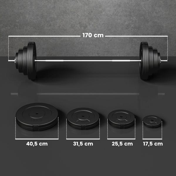 Barra de Pesos 70 kg Ajustáveis com 8 Discos de 1,5kg 5kg 10kg 15kg e 1 Barra para Treino de Força 170x40,5x40,5 cm Preto