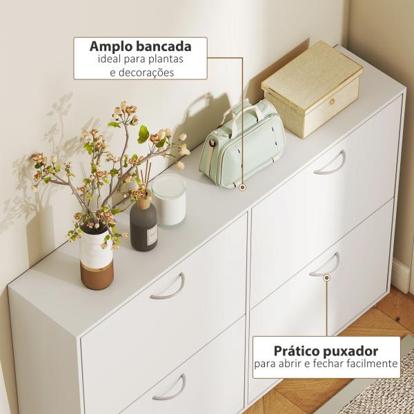 Sapateira Moderna com 4 Gavetas Abatíveis e Prateleiras Ajustáveis para 16 - 24 Pares de Sapatos 120x24x81 cm Branco