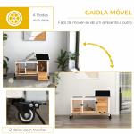 Coelheira de Madeira com Rodas para 1 - 2 Coelhos com Teto Abatível Bandeja Amovível 108x58x73,5 cm Madeira e Branco