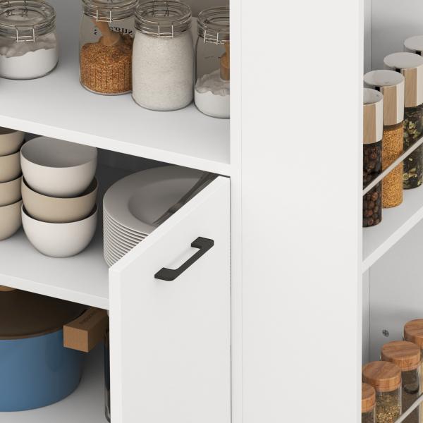 Carrinho de Cozinha com Rodas 2 Portas Prateleira Ajustável e Porta - Especiarias 75x40x80,5 cm Branco e Carvalho
