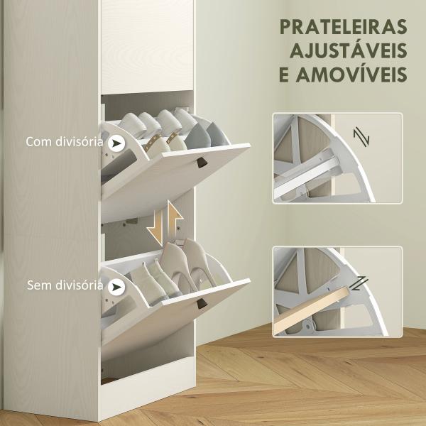 Sapateira Estreita com 3 Portas Sapateira para Entrada com Prateleiras Ajustáveis para 12 Pares de Sapatos 47x28x115 cm Branco