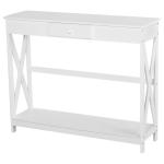Mesa Consola Clássica com 1 Gaveta e 1 Prateleira de Armazenamento para a Entrada Mesa Auxiliar Sala de Estar Estilo Elegante 100x30x81cm Branco