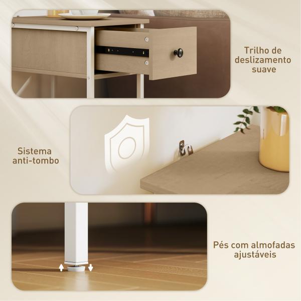 Mesa Auxiliar Estreita Mesa Auxiliar Industrial com Gaveta Prateleira Aberta e Estrutura Metálica 25x39,8x58,2 cm Madeira
