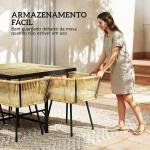 Conjunto de Refeição Jardim de 5 Peças Mesa de Refeição com Imitação de Madeira e 4 Cadeiras com Almofadas Bege e Madeira