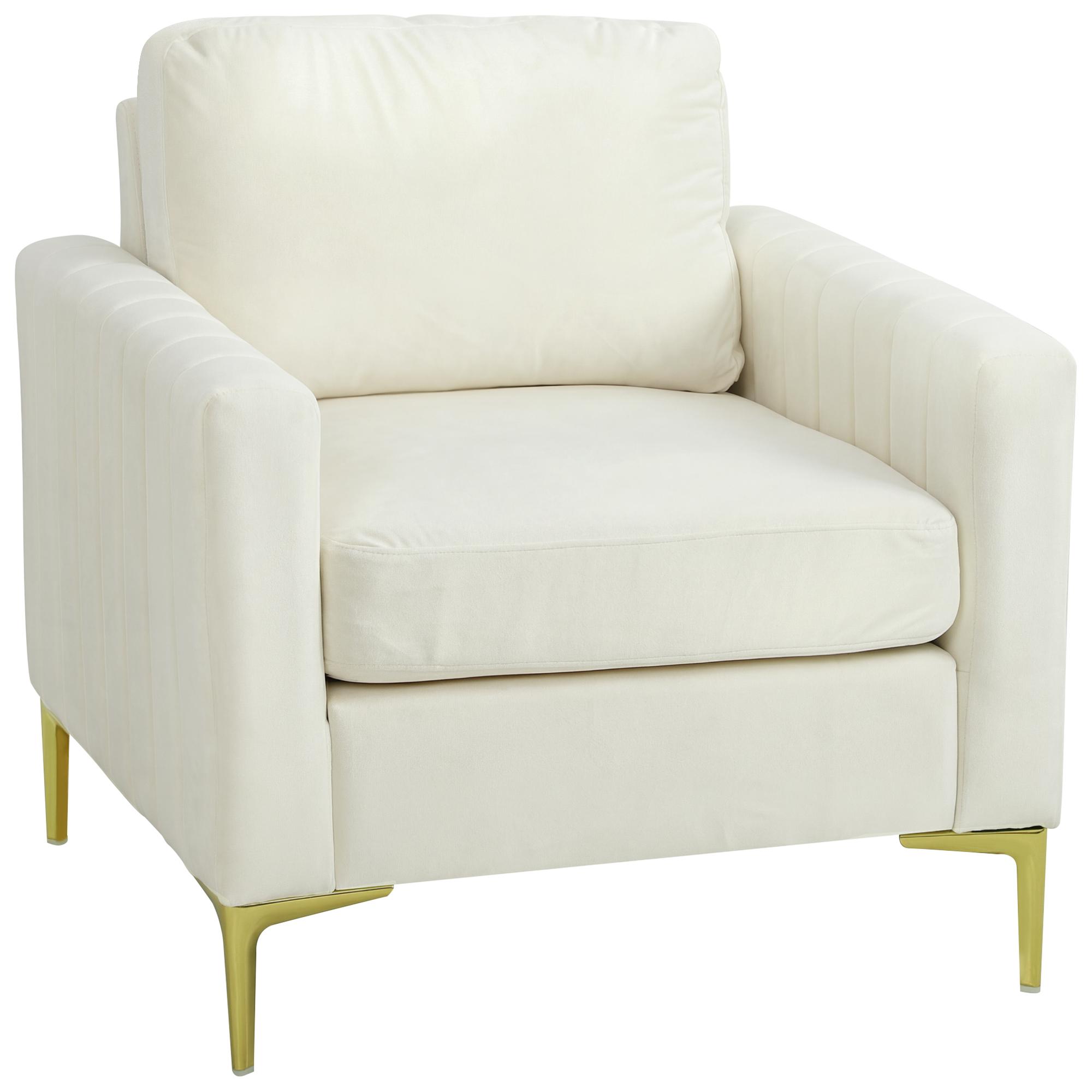 Poltrona de Sala Estofada em Veludo Acolchoamento Espesso Assento Amplo Apoio de Braços Almofada 81x77x81 cm Creme