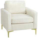 Poltrona de Sala Estofada em Veludo Acolchoamento Espesso Assento Amplo Apoio de Braços Almofada 81x77x81 cm Creme