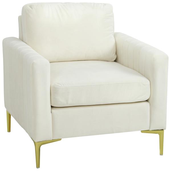 Poltrona de Sala Estofada em Veludo Acolchoamento Espesso Assento Amplo Apoio de Braços Almofada 81x77x81 cm Creme