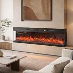 Lareira Elétrica Encastrável ou de Chão 750/1500W, 3 Lados, 12 Cores de Chama 3D, Termóstato, Comando à Distância, Preto