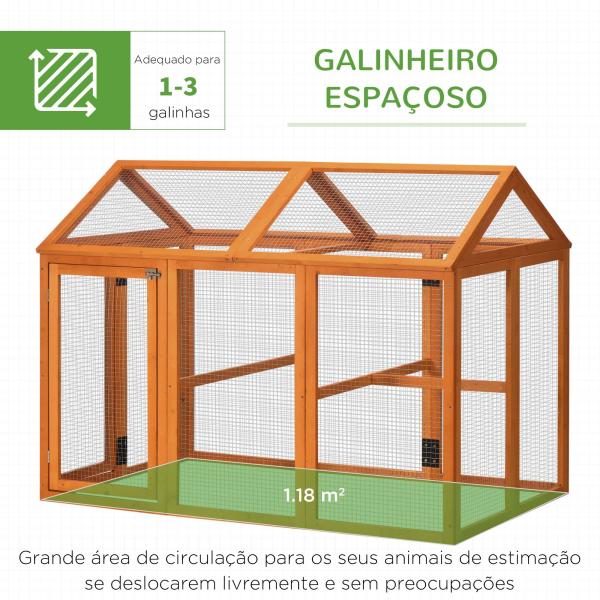 Galinheiro para Exterior 140x88,5x106 cm para 1 - 3 Galinhas com Estrutura de Madeira e 2 Portas com Fechadura Madeira
