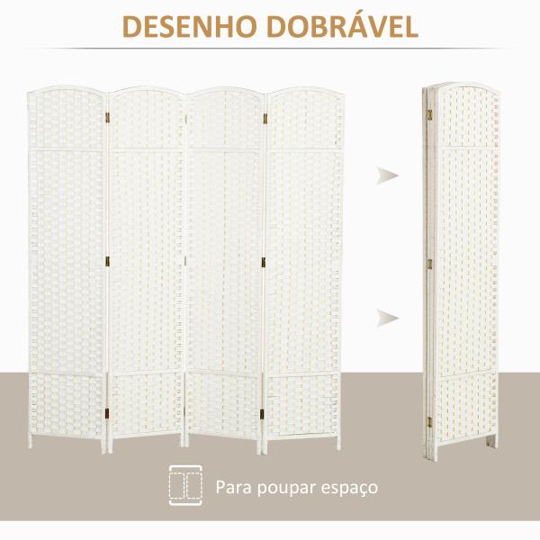 Biombo de 4 Painéis Separador de Ambientes Dobrável 160x170 cm para Sala de Estar Dormitório Escritório Branco