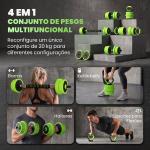 Conjunto de Halteres 20kg 4 em 1 Conjunto de Pesos com Kettlebell Barra de Pesos para Treino de Força em Casa Ginásio Verde
