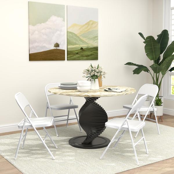 Conjunto de 4 Cadeiras Dobráveis com Encosto e Estrutura de Aço para Sala de Estar escritório Estúdio 45x46x78 cm Branco