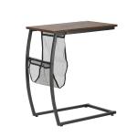 Mesa Auxiliar para Sofá e Cama em Forma de C com Bolso de Armazenamento Mesa Lateral de Estilo Industrial 52x35x64,5cm Marrom Rústico