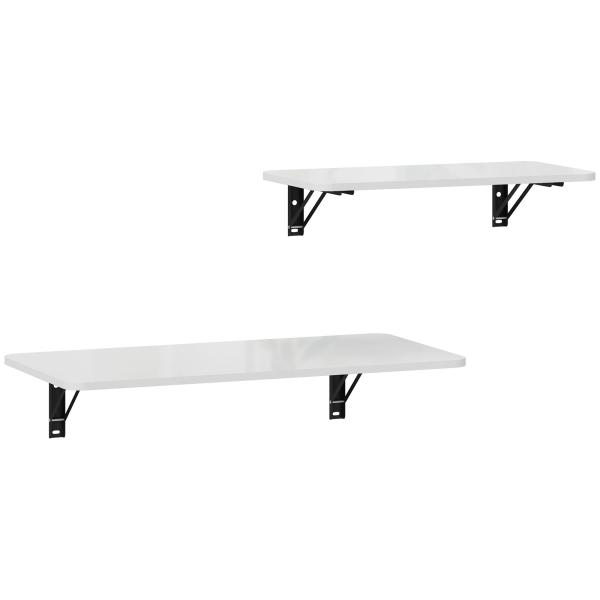 Conjunto de 2 Mesas Dobráveis de Parede Secretárias Flutuantes para Espaços Pequenos Mesas Rebatíveis Branco Brilhante