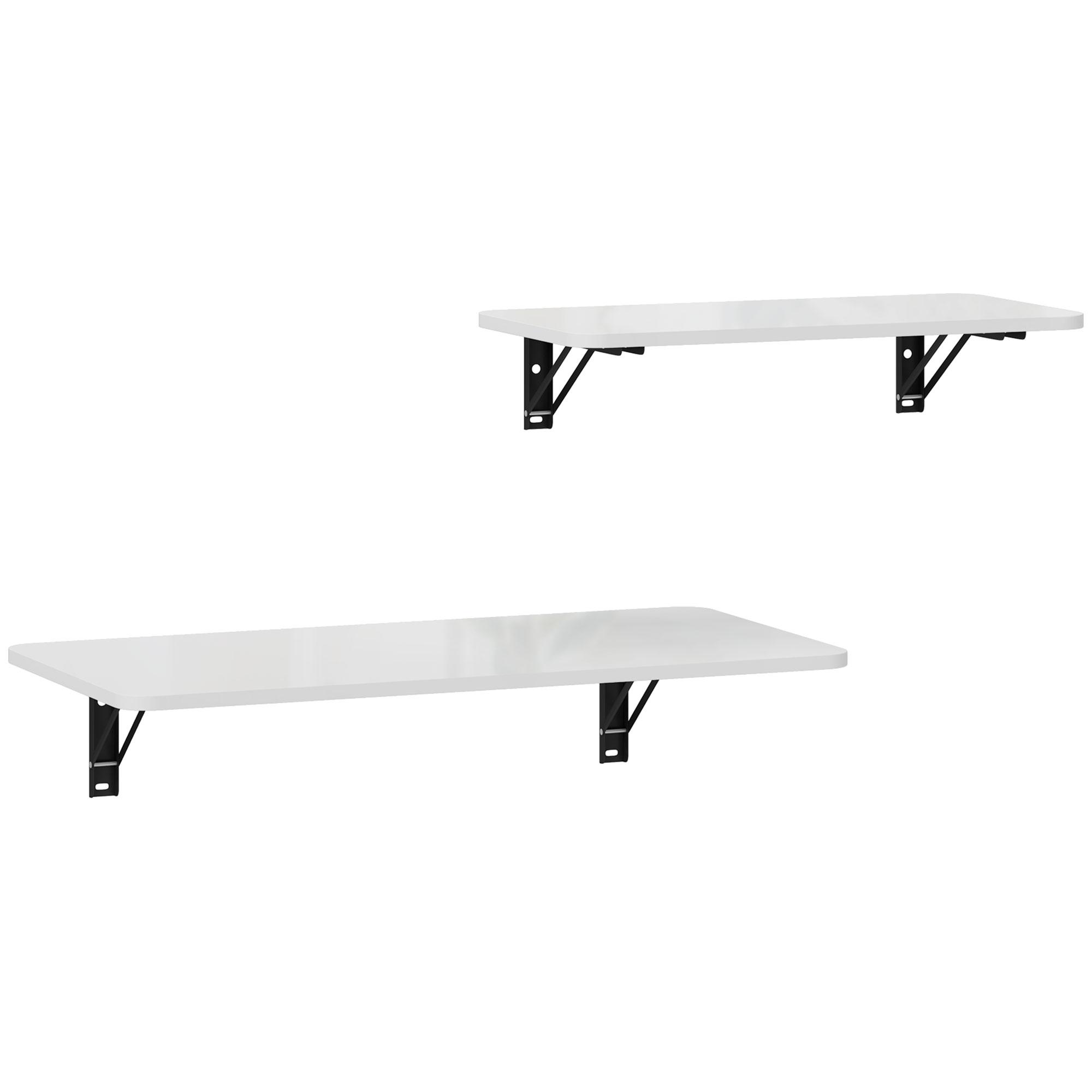 Conjunto de 2 Mesas Dobráveis de Parede Secretárias Flutuantes para Espaços Pequenos Mesas Rebatíveis Branco Brilhante