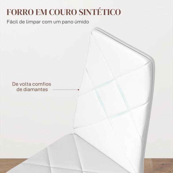 Conjunto de 6 Cadeiras de Sala de Jantar Estofadas em Couro Sintético com Encosto Alto e Pés de Aço 41x50x97 cm Branco