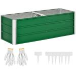 Caixa de Plantio de Aço com Luvas Caixa de Plantio Retangular para Cultivos de Plantas Flores para Terraço Jardim Exterior 125x47x40cm Verde