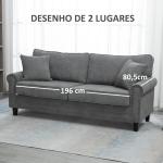 Sofá de 2 Lugares Estofado em Poliéster com 2 Almofadas Pés de Madeira de Borracha 196x80,5x89cm Cinza
