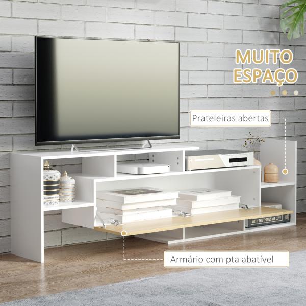 Móvel de TV Moderno Móvel para Televisores 153,6x25x42cm e Prateleira de Parede 150x14,5x16,3cm Branco e Madeira