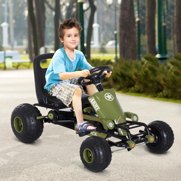 Kart a Pedais com Assento Ajustável Embreagem Travão de Mão para Crianças de 3 - 6 Anos 99x65x56 cm Verde e Preto