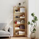 Estante de Bambu de 6 Níveis Prateleiras Ajustáveis para Espaços Pequenos Casa de Banho Cozinha 60x26x161 cm Madeira